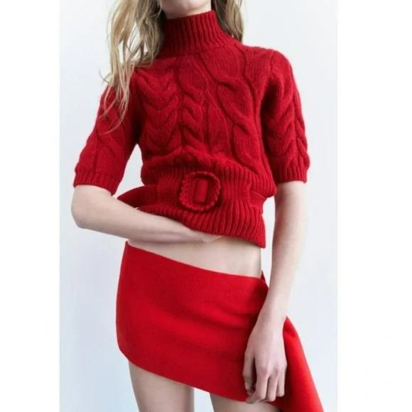 ZARA BELTED KNIT SWEATER - Picture 1 of 5